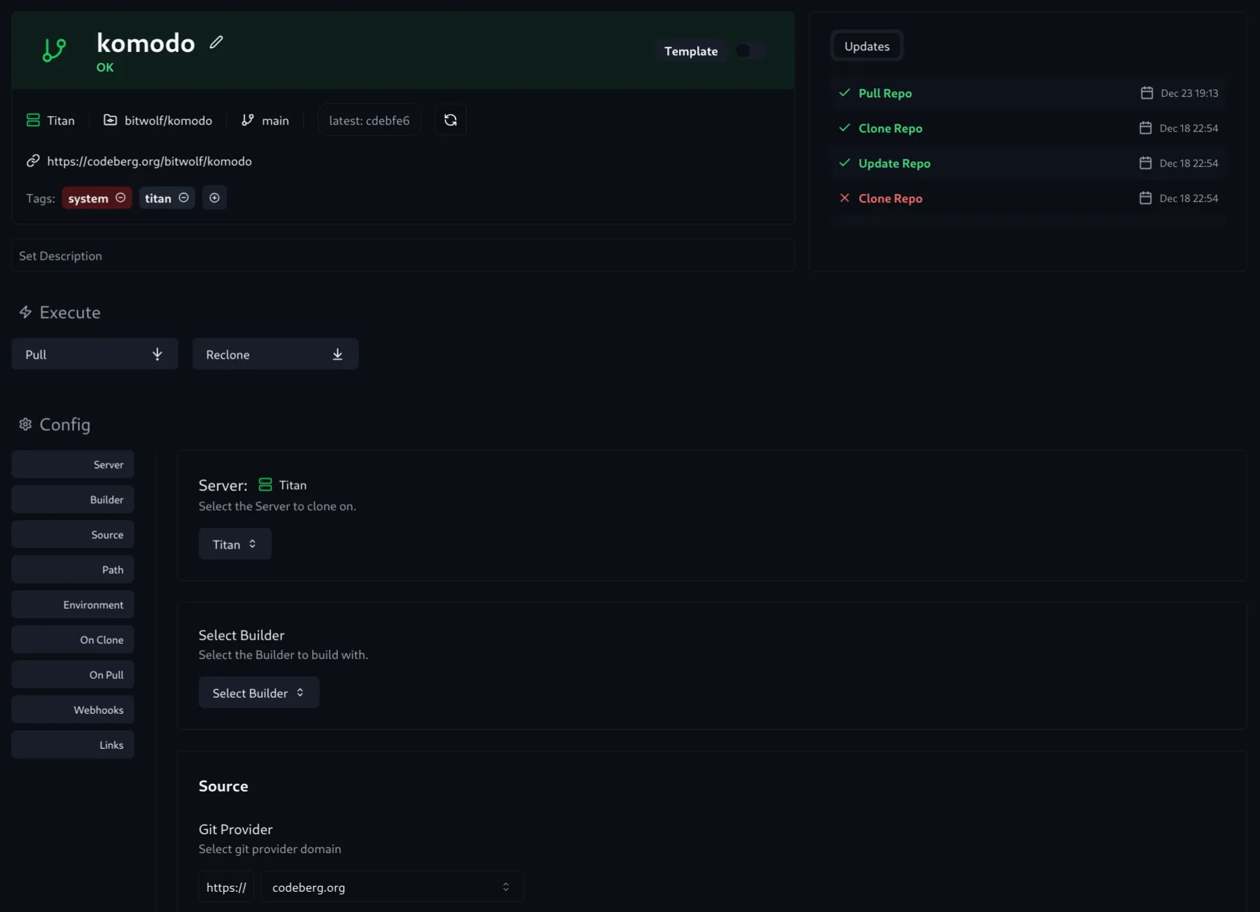 Komodo stack repo config
