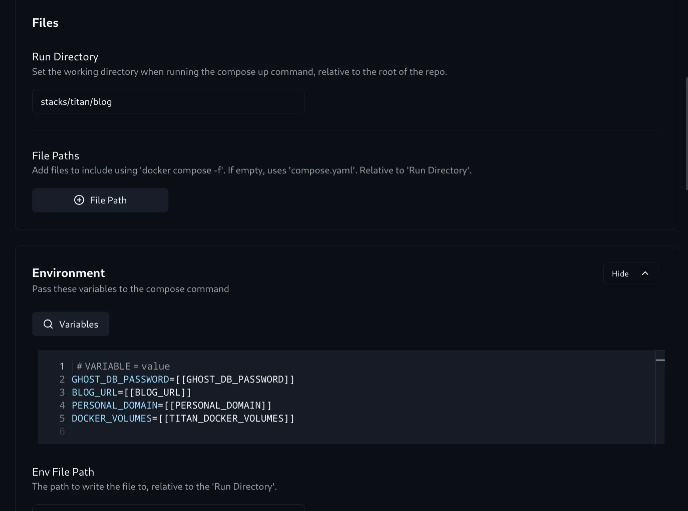 komodo stack variable interpolation